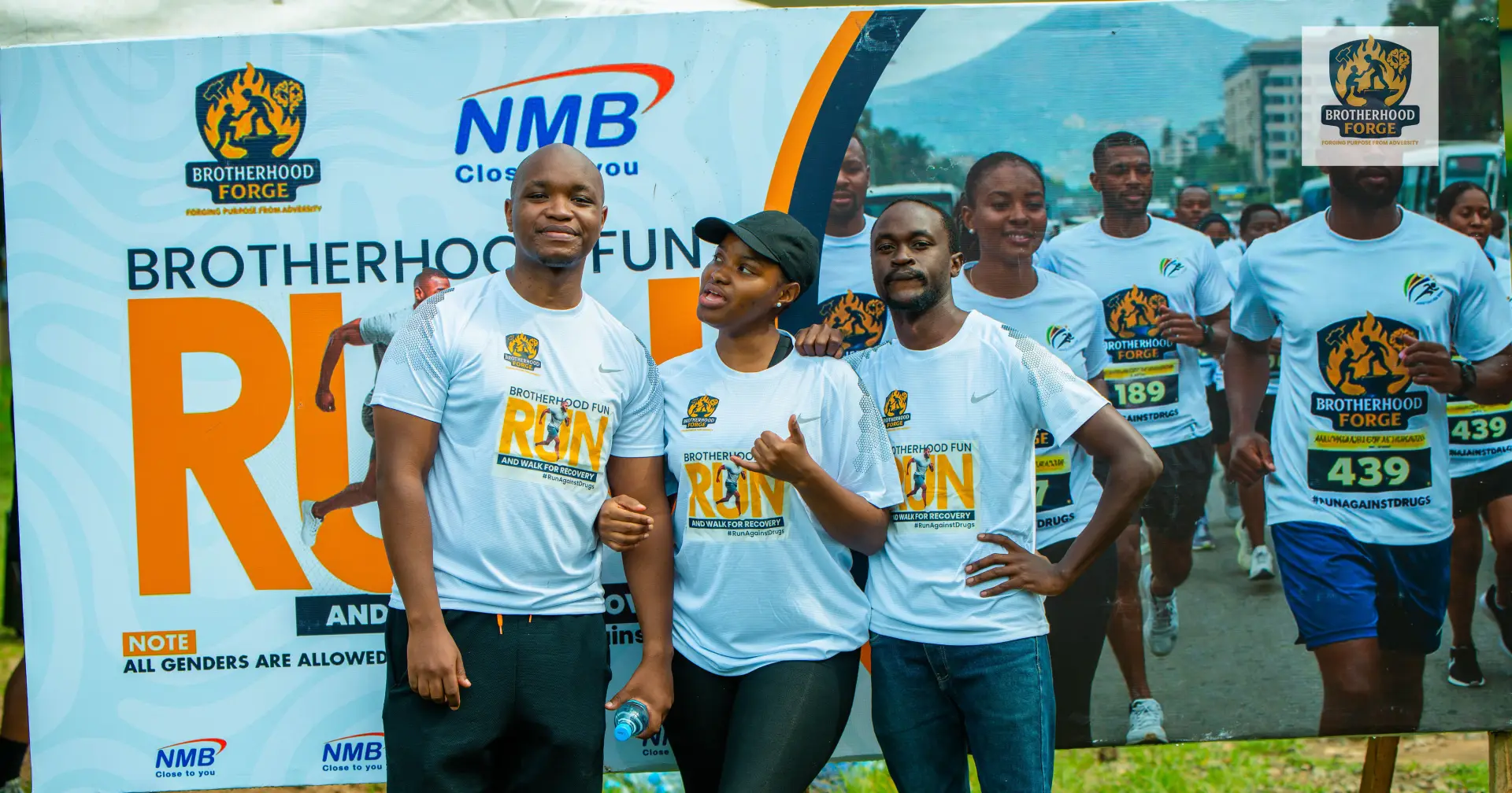 Brotherhood Forge participants running together during a public awareness event